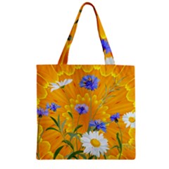 Flowers Daisy Floral Yellow Blue Zipper Grocery Tote Bag by Nexatart