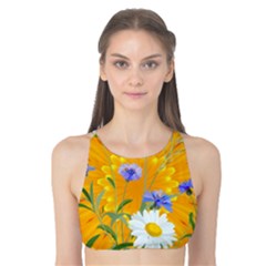 Flowers Daisy Floral Yellow Blue Tank Bikini Top by Nexatart