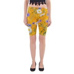 Flowers Daisy Floral Yellow Blue Yoga Cropped Leggings by Nexatart