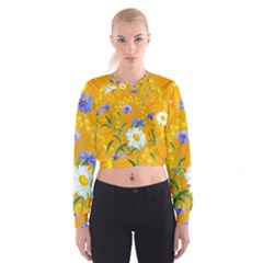 Flowers Daisy Floral Yellow Blue Cropped Sweatshirt by Nexatart