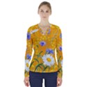 Flowers Daisy Floral Yellow Blue V-Neck Long Sleeve Top View1