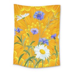 Flowers Daisy Floral Yellow Blue Medium Tapestry by Nexatart