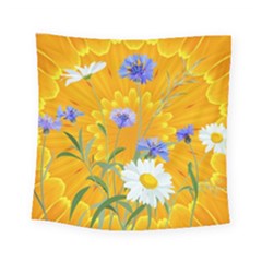 Flowers Daisy Floral Yellow Blue Square Tapestry (small) by Nexatart