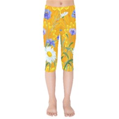 Flowers Daisy Floral Yellow Blue Kids  Capri Leggings  by Nexatart