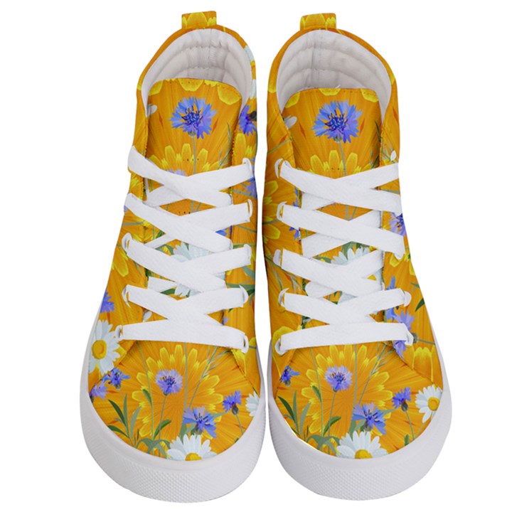 Flowers Daisy Floral Yellow Blue Kid s Hi-Top Skate Sneakers