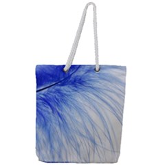 Feather Blue Colored Full Print Rope Handle Tote (large)