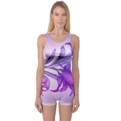 Flowers Flower Purple Flower One Piece Boyleg Swimsuit by Nexatart