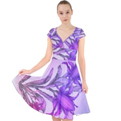 Flowers Flower Purple Flower Cap Sleeve Front Wrap Midi Dress by Nexatart