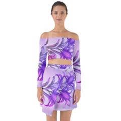 Flowers Flower Purple Flower Off Shoulder Top With Skirt Set by Nexatart