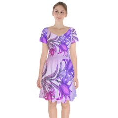 Flowers Flower Purple Flower Short Sleeve Bardot Dress by Nexatart