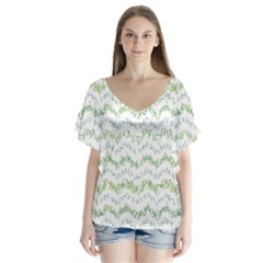 Wavy Linear Seamless Pattern Design  V-neck Flutter Sleeve Top by dflcprints