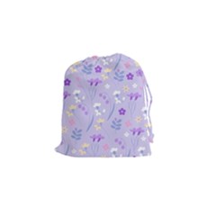 violet,lavender,cute,floral,pink,purple,pattern,girly,modern,trendy Drawstring Pouches (Small) 