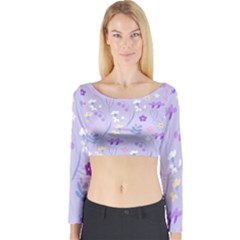 violet,lavender,cute,floral,pink,purple,pattern,girly,modern,trendy Long Sleeve Crop Top