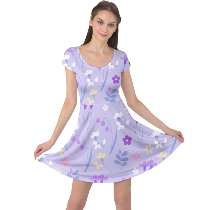 violet,lavender,cute,floral,pink,purple,pattern,girly,modern,trendy Cap Sleeve Dress