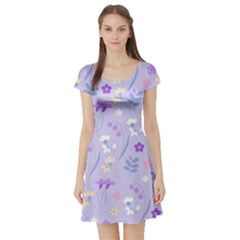 violet,lavender,cute,floral,pink,purple,pattern,girly,modern,trendy Short Sleeve Skater Dress