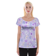 violet,lavender,cute,floral,pink,purple,pattern,girly,modern,trendy Cap Sleeve Tops