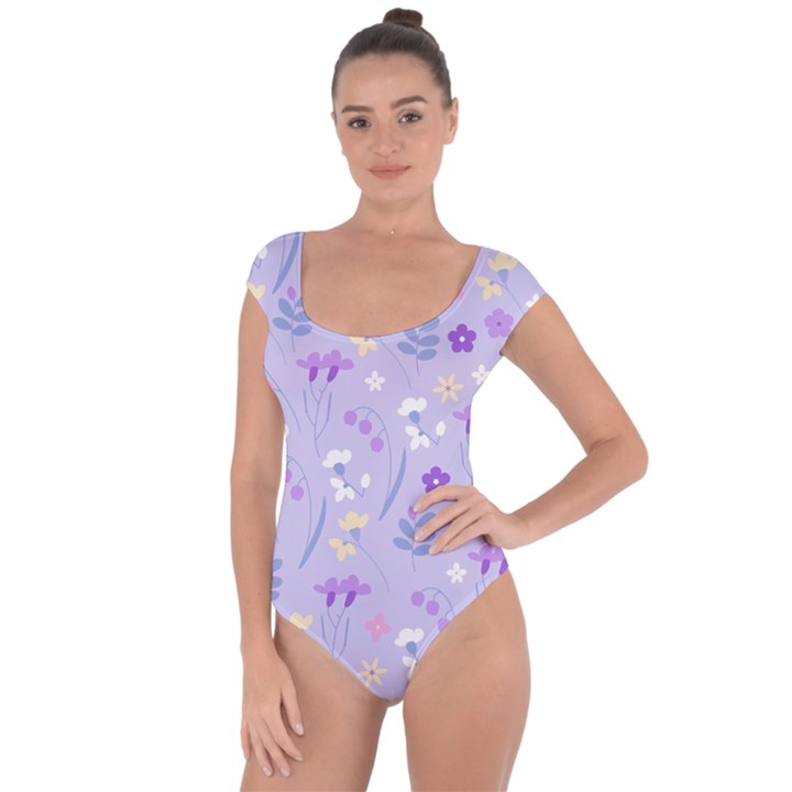 violet,lavender,cute,floral,pink,purple,pattern,girly,modern,trendy Short Sleeve Leotard 