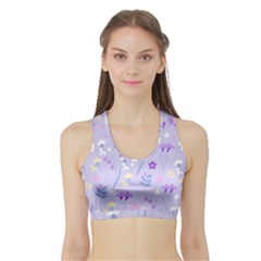 violet,lavender,cute,floral,pink,purple,pattern,girly,modern,trendy Sports Bra with Border