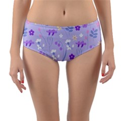 violet,lavender,cute,floral,pink,purple,pattern,girly,modern,trendy Reversible Mid-Waist Bikini Bottoms