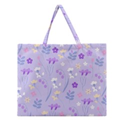 violet,lavender,cute,floral,pink,purple,pattern,girly,modern,trendy Zipper Large Tote Bag