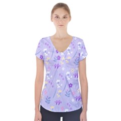 violet,lavender,cute,floral,pink,purple,pattern,girly,modern,trendy Short Sleeve Front Detail Top