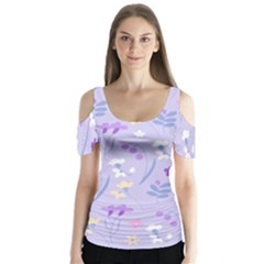 violet,lavender,cute,floral,pink,purple,pattern,girly,modern,trendy Butterfly Sleeve Cutout Tee 