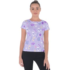 violet,lavender,cute,floral,pink,purple,pattern,girly,modern,trendy Short Sleeve Sports Top 