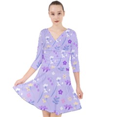 violet,lavender,cute,floral,pink,purple,pattern,girly,modern,trendy Quarter Sleeve Front Wrap Dress	