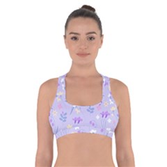 violet,lavender,cute,floral,pink,purple,pattern,girly,modern,trendy Cross Back Sports Bra