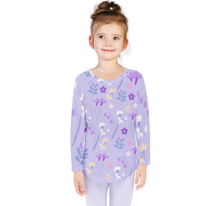 violet,lavender,cute,floral,pink,purple,pattern,girly,modern,trendy Kids  Long Sleeve Tee