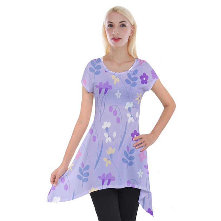 violet,lavender,cute,floral,pink,purple,pattern,girly,modern,trendy Short Sleeve Side Drop Tunic