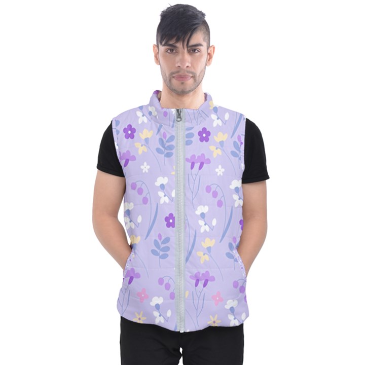 violet,lavender,cute,floral,pink,purple,pattern,girly,modern,trendy Men s Puffer Vest