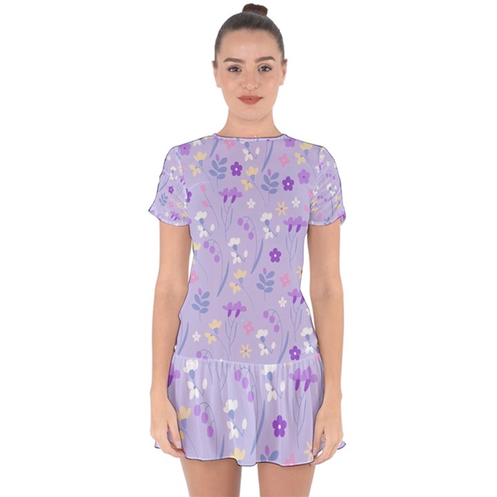 violet,lavender,cute,floral,pink,purple,pattern,girly,modern,trendy Drop Hem Mini Chiffon Dress