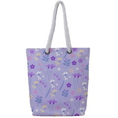 violet,lavender,cute,floral,pink,purple,pattern,girly,modern,trendy Full Print Rope Handle Tote (Small)