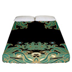 Black,green,gold,art Nouveau,floral,pattern Fitted Sheet (california King Size) by NouveauDesign