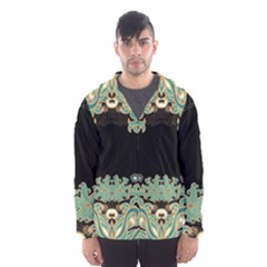 Black,green,gold,art Nouveau,floral,pattern Hooded Wind Breaker (men) by NouveauDesign