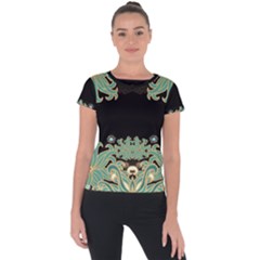 Black,green,gold,art Nouveau,floral,pattern Short Sleeve Sports Top 