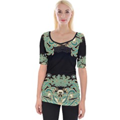 Black,green,gold,art Nouveau,floral,pattern Wide Neckline Tee