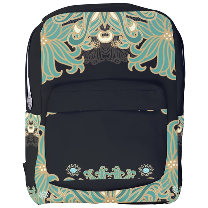 black,green,gold,art nouveau,floral,pattern Full Print Backpack