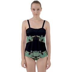 Black,green,gold,art Nouveau,floral,pattern Twist Front Tankini Set by NouveauDesign