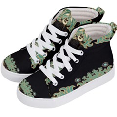 Black,green,gold,art Nouveau,floral,pattern Kid s Hi-top Skate Sneakers