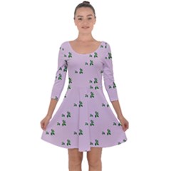 Pink Flowers Pink Big Quarter Sleeve Skater Dress