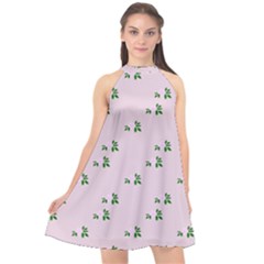 Pink Flowers Pink Big Halter Neckline Chiffon Dress 