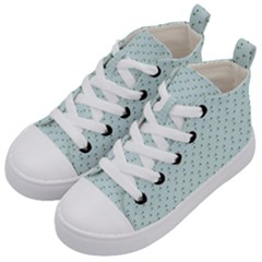 Pink Flowers Blue Kid s Mid-top Canvas Sneakers