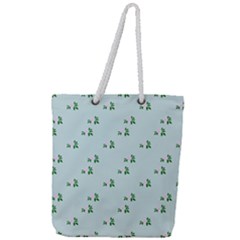 Pink Flowers Blue Big Full Print Rope Handle Tote (large)