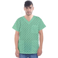 Pink Flowers Green Men s V-neck Scrub Top