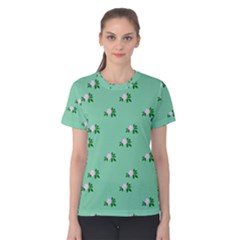 Pink Flowers Green Big Women s Cotton Tee