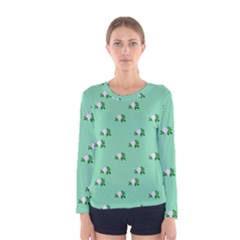 Pink Flowers Green Big Women s Long Sleeve Tee