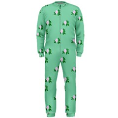 Pink Flowers Green Big Onepiece Jumpsuit (men)  by snowwhitegirl