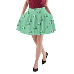 Pink Flowers Green Big A-line Pocket Skirt by snowwhitegirl